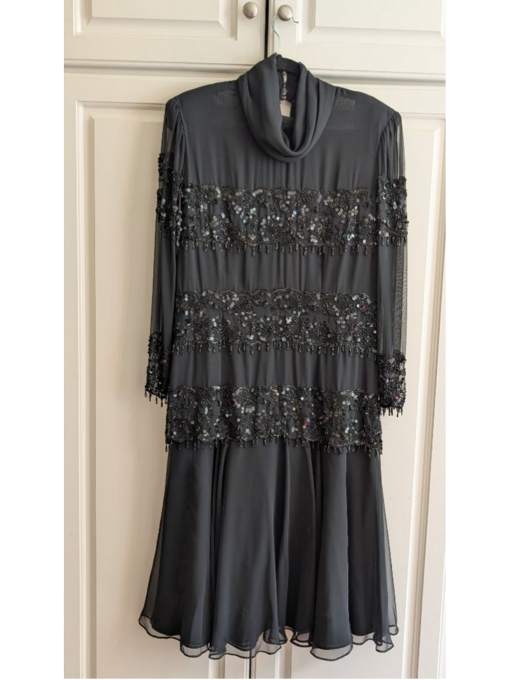 Women's Jack Bryan Black Long Sleeve Sequin Embellished Dress